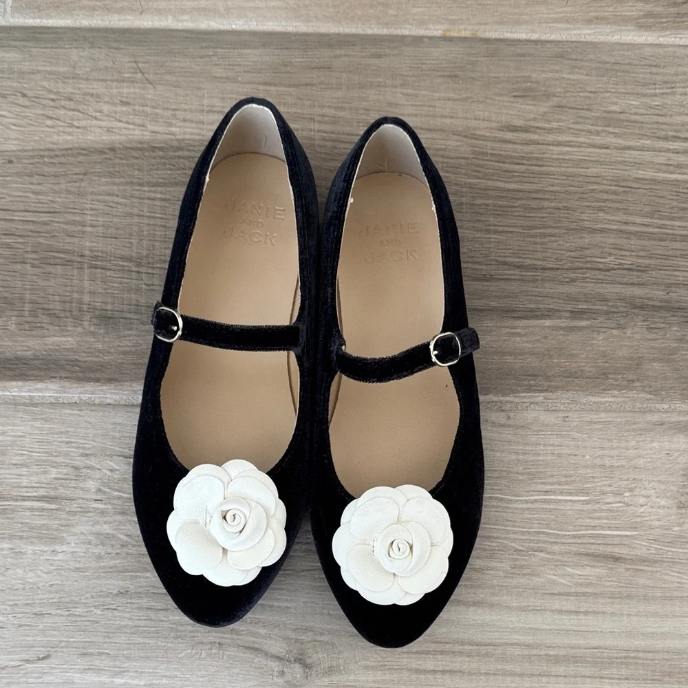 Janie and Jack 3 Velvet Rosette ballet flats mary jane shoes